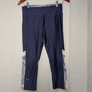 Under Armour HeatGear Compression Capri Leggings Navy Blue Tie Dye Mesh Women MD